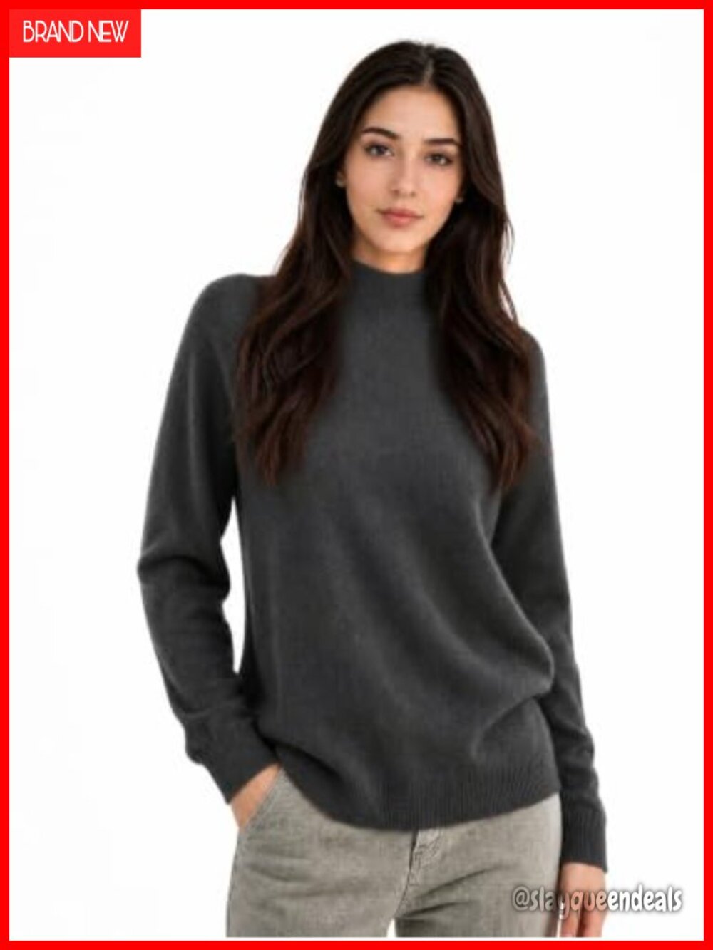 100% Cashmere Mock Neck Long Sleeve Pullover Sweater